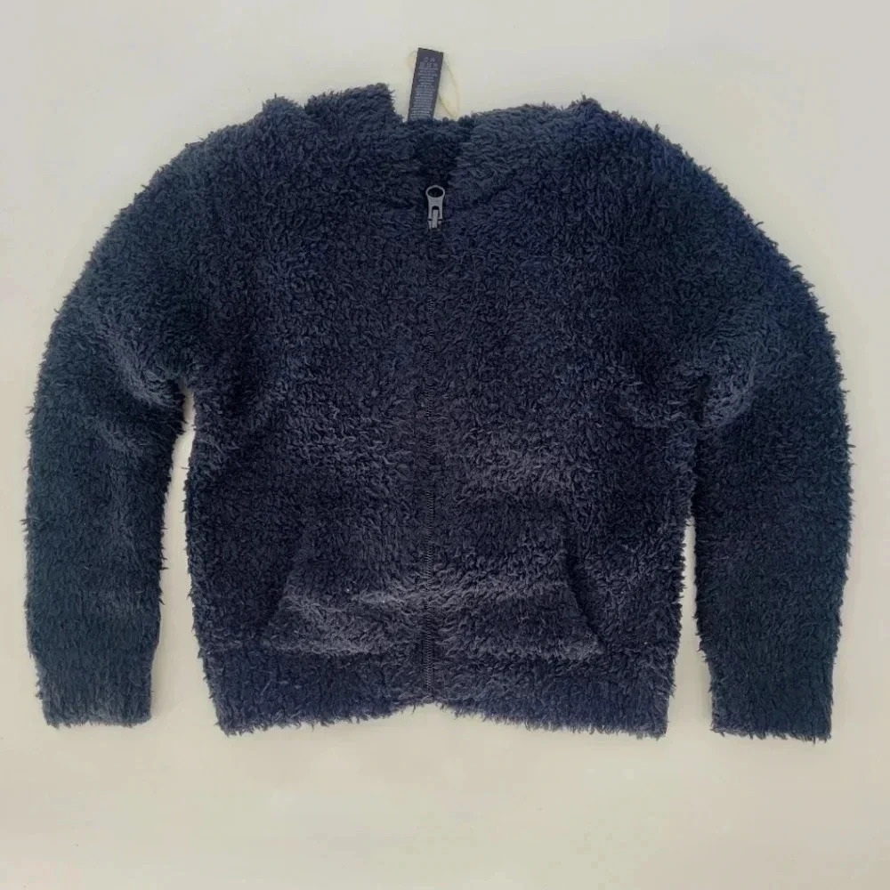 NWT Skims fuzzy Kids Cozy Full Zip Hoodie Jacket in Onyx Unisex Kids Sz 2T/3T